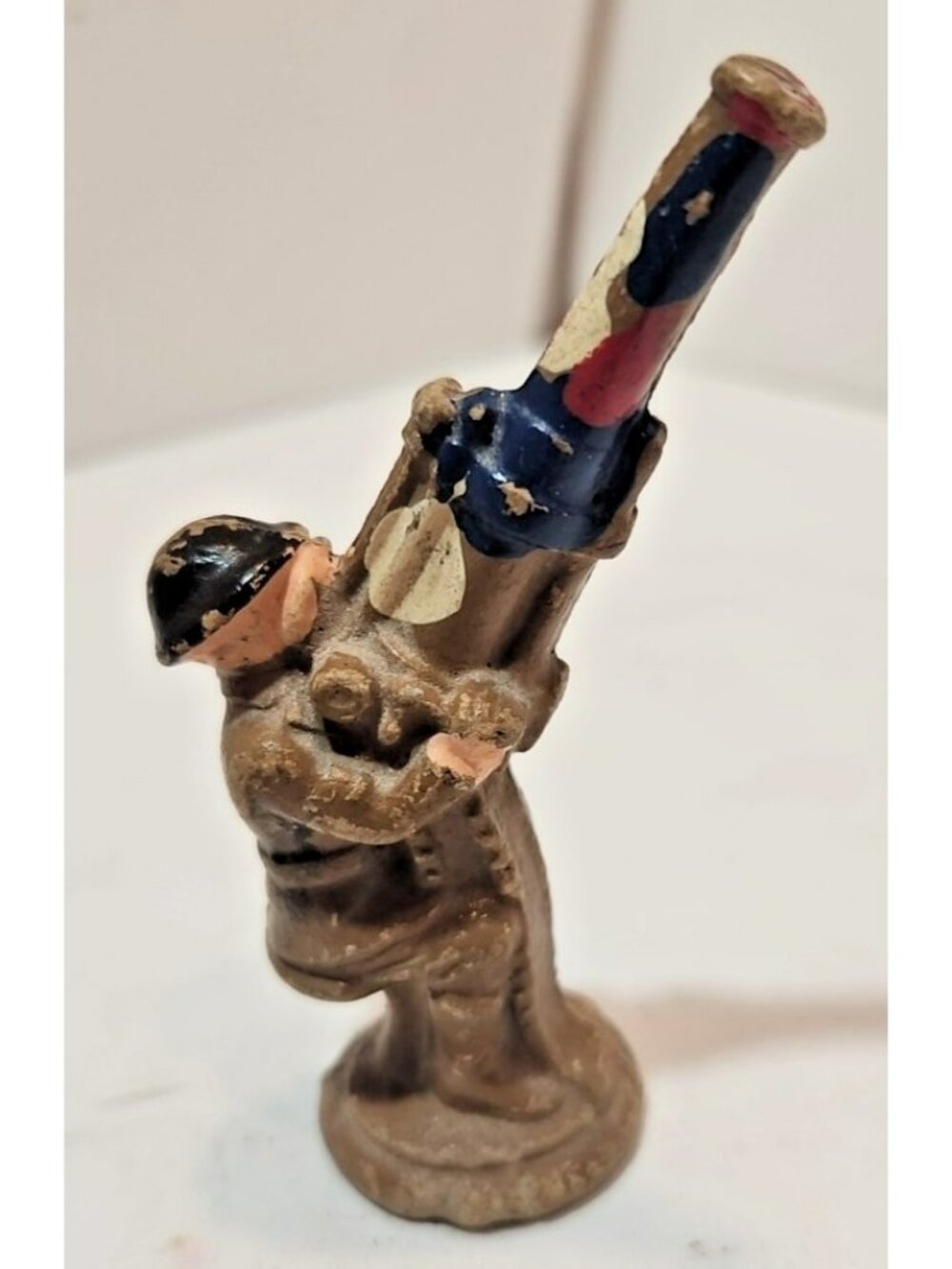 Vintage Painted Composition Toy Soldier Figurine Firing Anti-Aircraft Gun